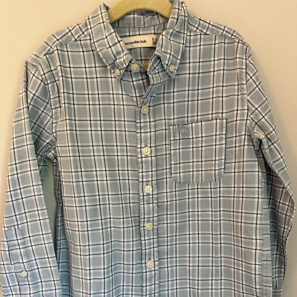 Abercrombie Boys Long Sleeve Plaid Button-Down Shirt — Blue, Navy & White - Picture 1 of 3